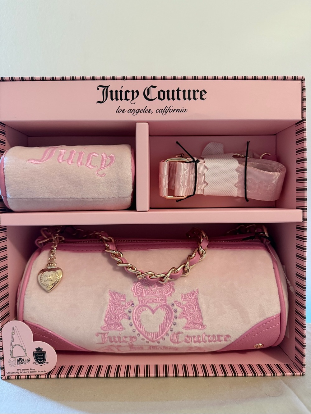 Juicy Couture Pink Velvet Barrel Bag with Chain Handle
